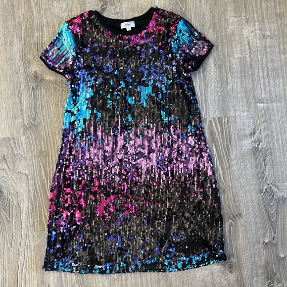 D. Signed Disney Girl’s Short Sleeve Multicolor Sequin Dress Size XL - Picture 2 of 11